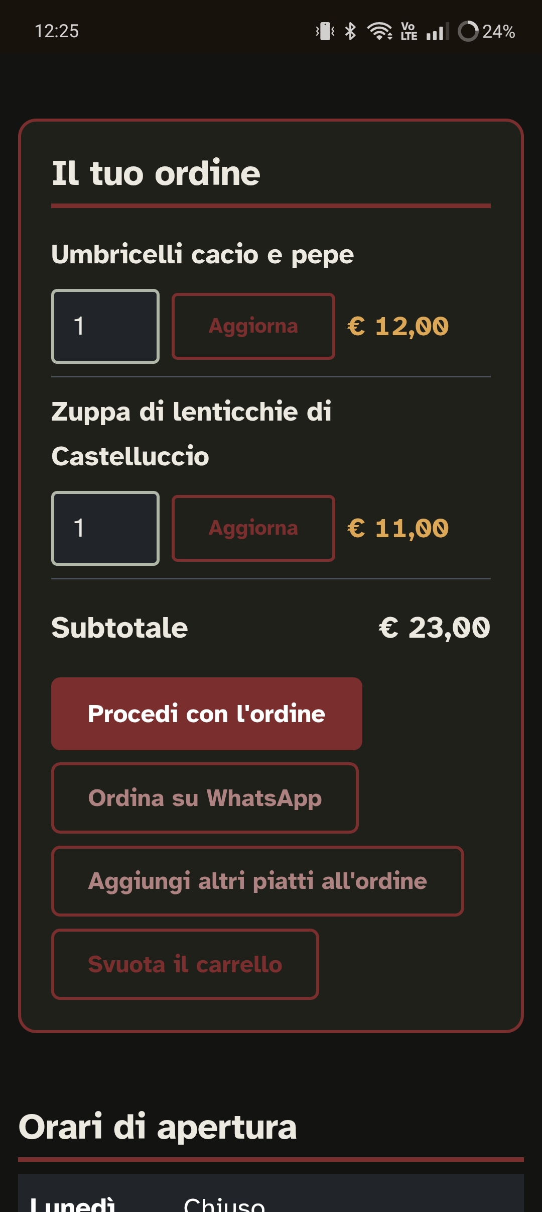 Takeaway and delivery checkout, from the same menu